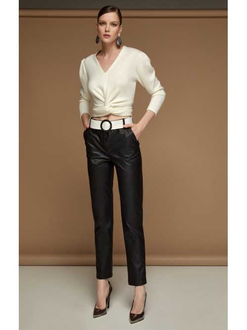 Ecological leather pants with gauze on the knee