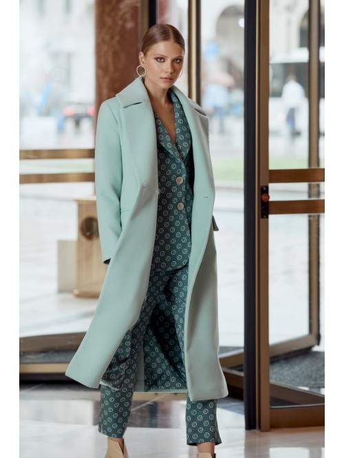 Straight long coat with lapel and extra details